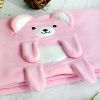 [Happy Bear - Pink] Embroidered Applique Coral Fleece Baby Throw Blanket (42.5 by 59.1 inches)