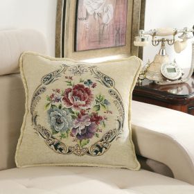 European-style Simple Chenille Flower Pillow Home (Option: Z13B Color Hem Peony Beige-48x48cm Pillowcase Only)