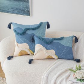 Morandi Color Tufted Pillow Cover Simple Waist Pillow (Option: Blue Stripe-30x50cm Without Core)