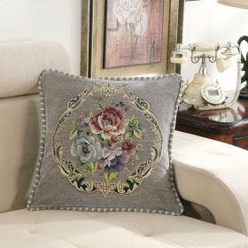 European-style Simple Chenille Flower Pillow Home (Option: Z13B Color Hem Peony Gray-48x48cm Pillowcase Only)