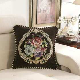 European-style Simple Chenille Flower Pillow Home (Option: Z13B Color Hem Peony Brown-48x48cm Pillowcase Only)