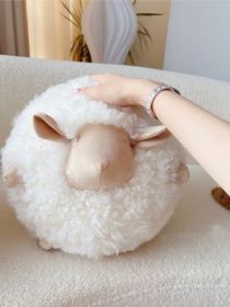 Cute Cartoon Little Lamb Wool Round Pillow (Option: White-34 X30x 30cm)