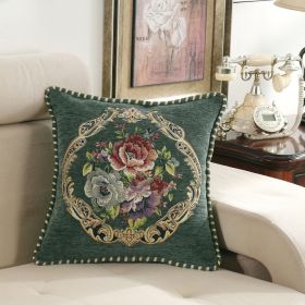 European-style Simple Chenille Flower Pillow Home (Option: Z13B Peony Army Green-48x48cm Pillowcase Only)