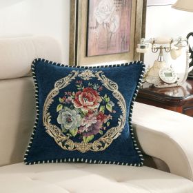 European-style Simple Chenille Flower Pillow Home (Option: Z13B Color Hem Peony Dark Blue-48x48cm With Core)